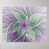 Poster Rêve de fleurs, Abstrait violet vert Fractal Art (Devant)
