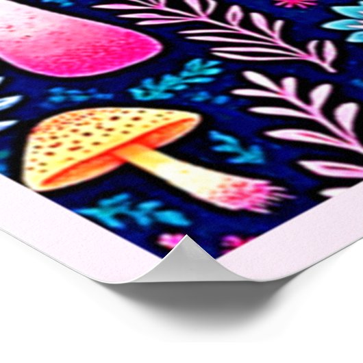 Poster Rêve de forêt de champignons psychédélique néon (Coin)