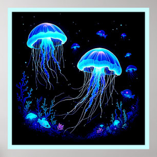 Poster Rêve de méduse bioluminescente