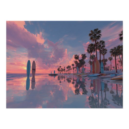Poster Rêve de Palmier au Coucher de Soleil Néon Art (Devant)