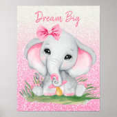 Poster Rêve Mignon Grand Éléphant Fille Paillettes Roses (Devant)
