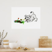 Poster Réveil du printemps, chiot aux fleurs et papillon (Cuisine)