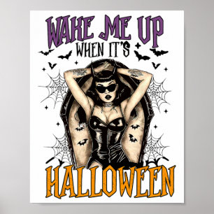 Poster Réveillez-moi quand c'est Halloween drôle sorcière