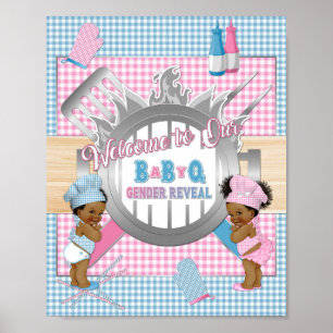 Poster Révélation de genre Rose Bleu Gingham Bébé Q BBQ A
