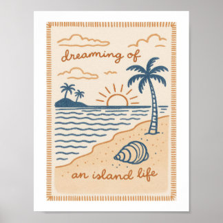 Poster Rêver d'une vie insulaire Coucher de soleil rétro