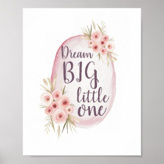 Poster Rêver grand petit un rose aquarelle Boho Nursery