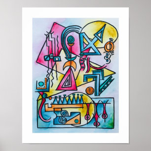 Poster Rêverie-Art géométrique Bauhaus moderne aquarelle