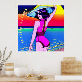 Poster Rêves balnéaires. Fille avec casquette chinois. Mo (Cuisine)