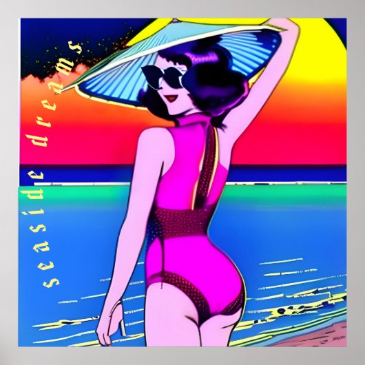 Poster Rêves balnéaires. Fille avec casquette chinois. Mo (Devant)