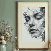 Poster Rêves complexes : Monochrome Line Art Portrait