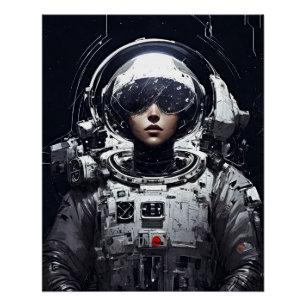 Poster Rêves Cosmiques : Fantaisie Rétro de Fille Astrona