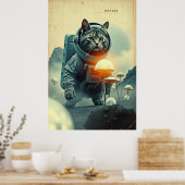Poster Rêves de Chat Spatial sur Lune Champignon (Cuisine)