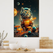 Poster Rêves de chats cosmiques dans l'espace rétro (Cuisine)