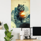 Poster Rêves de chats spatiaux sur la lune des champignon (Bureau à domicile)
