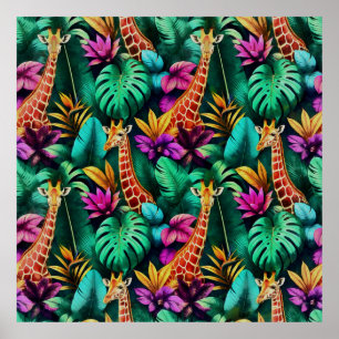 Poster Rêves de girafe de jungle motif de surface transpa