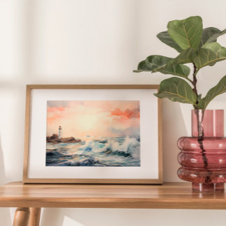 Poster Rêves de phare : Peinture d'aquarelle côtière