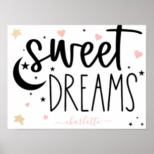 Poster Rêves doux cœurs étoiles rose girly