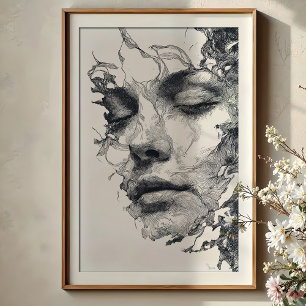 Poster Rêves Intriqués : Portrait en Ligne Art Monochrome