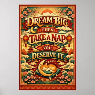 Poster Rêvez grand puis faites une sieste Art rétro de ch