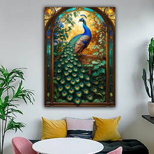 Poster Revival de Nouveau Vintage Paon Fenêtre