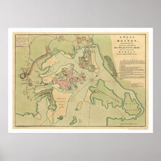 Poster Revolutionary Boston Map 1776 (Devant)