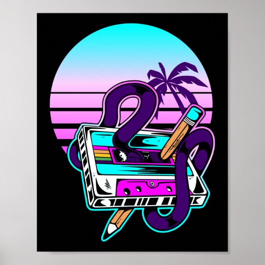 Poster Rewind Cassette Music Pencil 80s 90s (Devant)