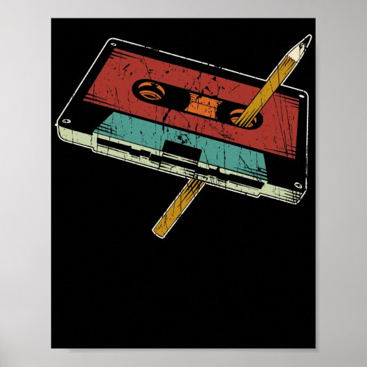 Poster Rewind Cassette Pencil 80s 90s Musique (Devant)
