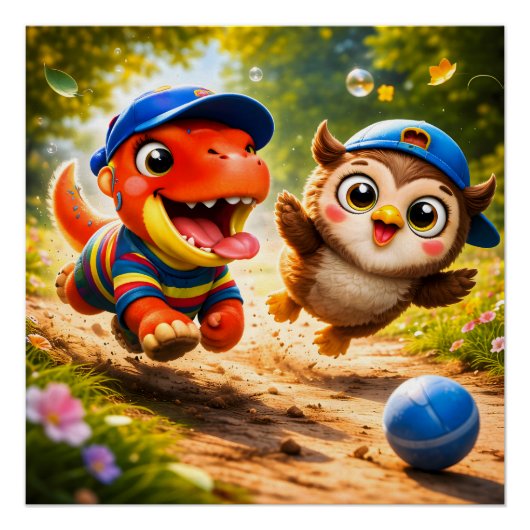 Poster Rex and hoot playtime fun vibrant nursery wall pos (Devant)