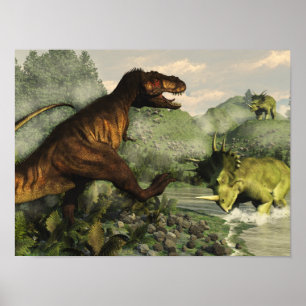 Poster Rex de Tyrannosaurus luttant contre le