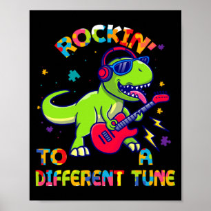 Poster Rex Dino de sensibilisation à l'autisme qui rocke