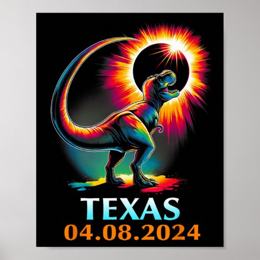Poster Rex Dinosaur Texas Total Solar Eclipse 2024 (Devant)