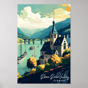 Poster Rhin River Valley Allemagne lieu de voyage vintage