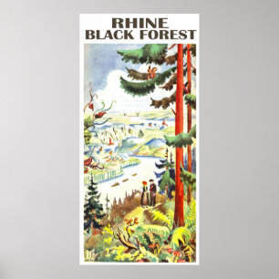 Poster Rhine river, Black forest, Germany. Vintage travel