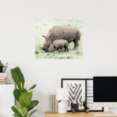 Poster Rhino blanc & Baby (Bureau à domicile)