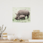 Poster Rhino blanc & Baby (Cuisine)