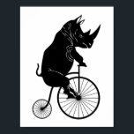 Poster Rhino équitation un vélo<br><div class="desc">Rhinoceros silhouette chevauchant un vieux vélo à la mode penny-farthing. Illustration noire originale.</div>