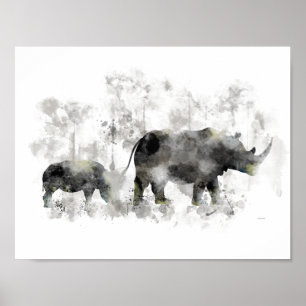POSTER RHINO ET BÉBÉ