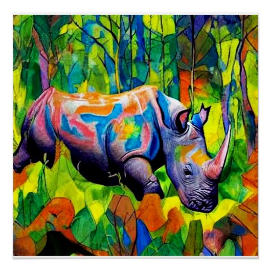 Poster Rhino reflétant le feuillage (Devant)