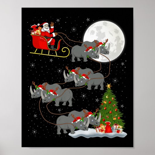 Poster Rhino Santa Sleigh Flying Funny Magical Christmas (Devant)