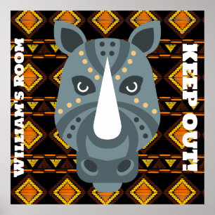 Poster Rhino sur arrière - plan de tapisserie - texte mod
