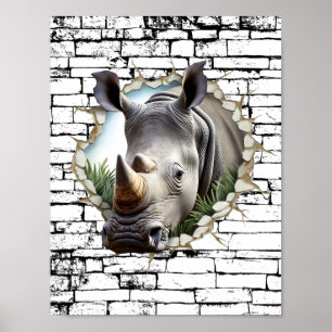 Poster Rhinoceros 3D Wall Break Art - Safari réaliste