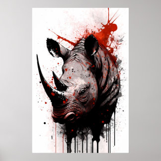 Poster Rhinoceros Ink Painting