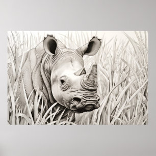 Poster Rhinoceros Nature paisible Esquisse de prairie Des