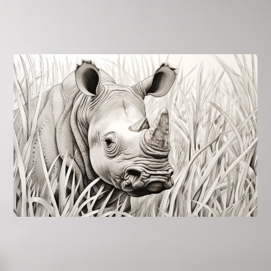 Poster Rhinoceros Nature paisible Esquisse de prairie Des (Devant)