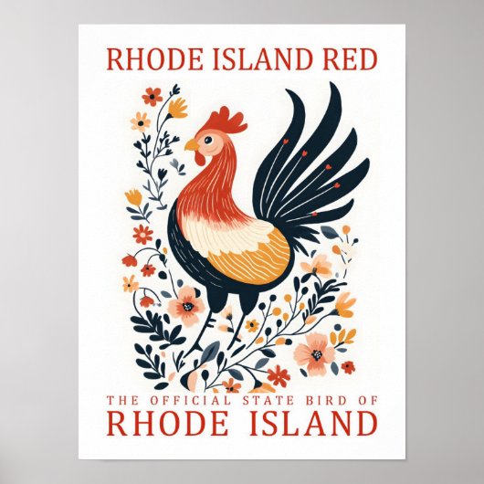 Poster Rhode Island Red Bird of Rhode Island Travel (Devant)