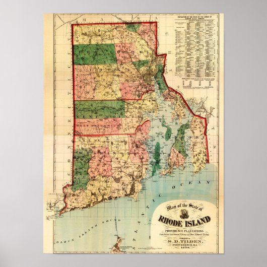 Poster Rhode IslandCarte panoramiqueRhode Island (Devant)