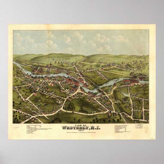 Poster Rhode Ouest 1877 Antique Carte Panoramique (Devant)