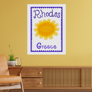 Poster Rhodes Grèce Bold Bloom Bois Taché Tapisserie