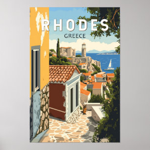 Poster Rhodes Grèce Vieille Ville Voyage Art Vintage