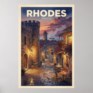 Poster Rhodes Grèce Voyage Rétro